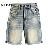 Advbridge Summer Shorts Men Denim Shorts Jeans Stretch Light Blue Loose Fit Shorts Streetwear Casual Mens Shorts Pants Kenn Length