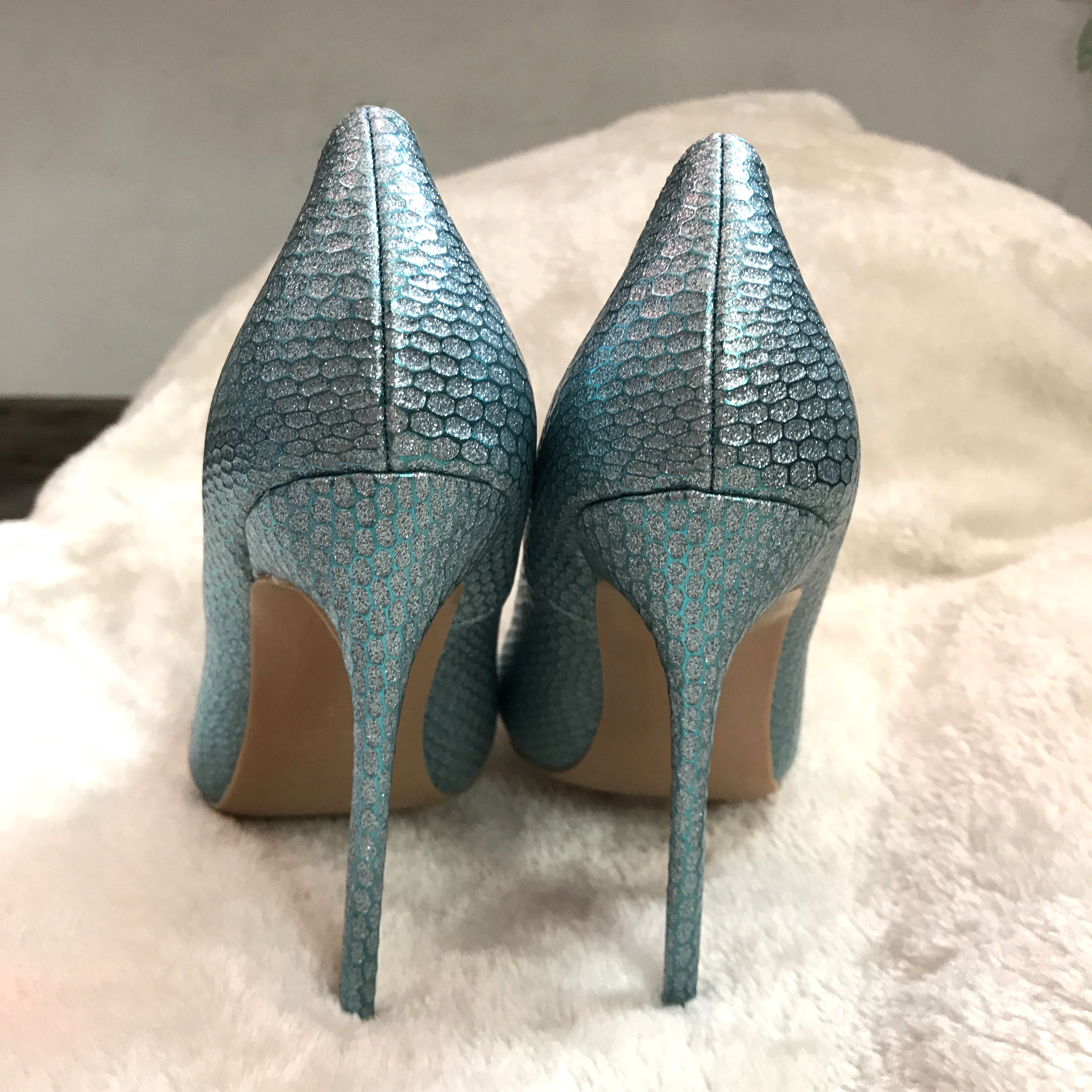 Advbridge New Light Blue Jacquard Snake Print Pointed Toe Pump Women's Super High 12cm Stiletto High Heel Shoes