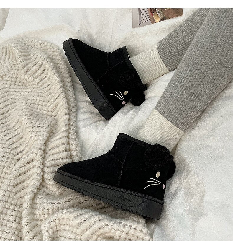 Advbridge Snow Boots Women's Short Tube Thickened Cotton Shoes Winter Suede Platform Keep Warm Plush Women Ankle Boots Girls Black