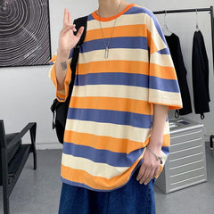 Advbridge Contrasting Color Striped Casual T-shirt Summer All-match Fashion Trend Loose Outfits Short Sleeve O-neck Men's Clothes Oversize