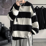 Advbridge Spring Autumn Winter Fashion Man Casual Men's Loose Pullover Tess Soft Knitted Versatile Striped Patchwork Hollow Out