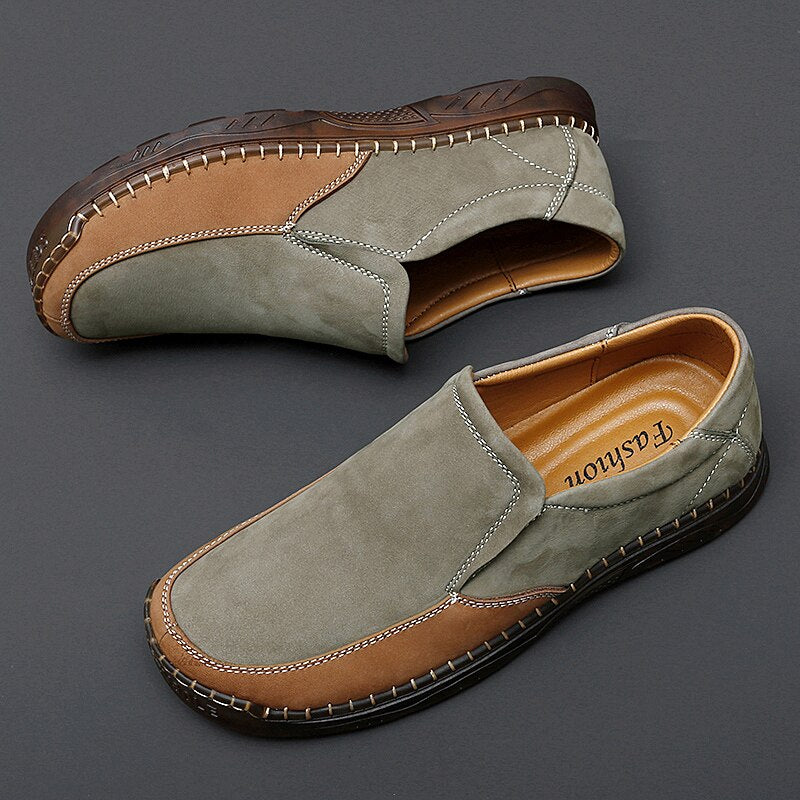 Advbridge Fashion Leather Men Slip on Shoe Color Matching Casual Male Shoes Lightweight Adult Driving Moccasin Soft Non-slip Mens Loafers