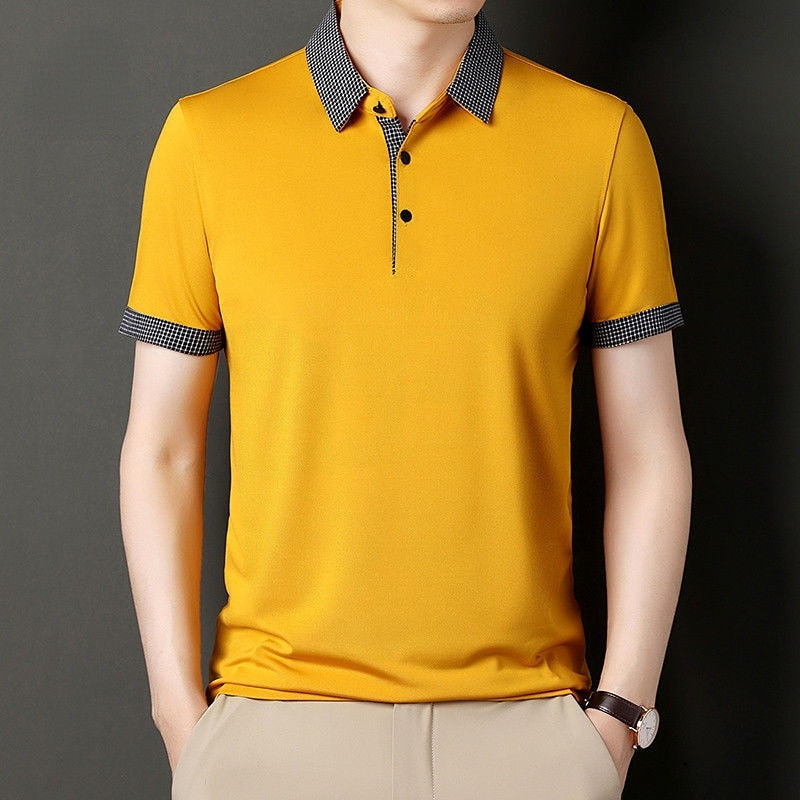 Advbridge Summer New Men's Short Sleeve Polo Shirt Lapel Casual Fashion Tees Shirts Solid Patchwork Pullover Casual Oversize Clothing