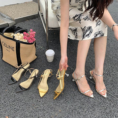 Advbridge Open Toe Women Sandals Narrow Band Clear Thin High Heels Ankle Strap Belt Buckle Black Silver Gold Summer Dress Sandals Slides