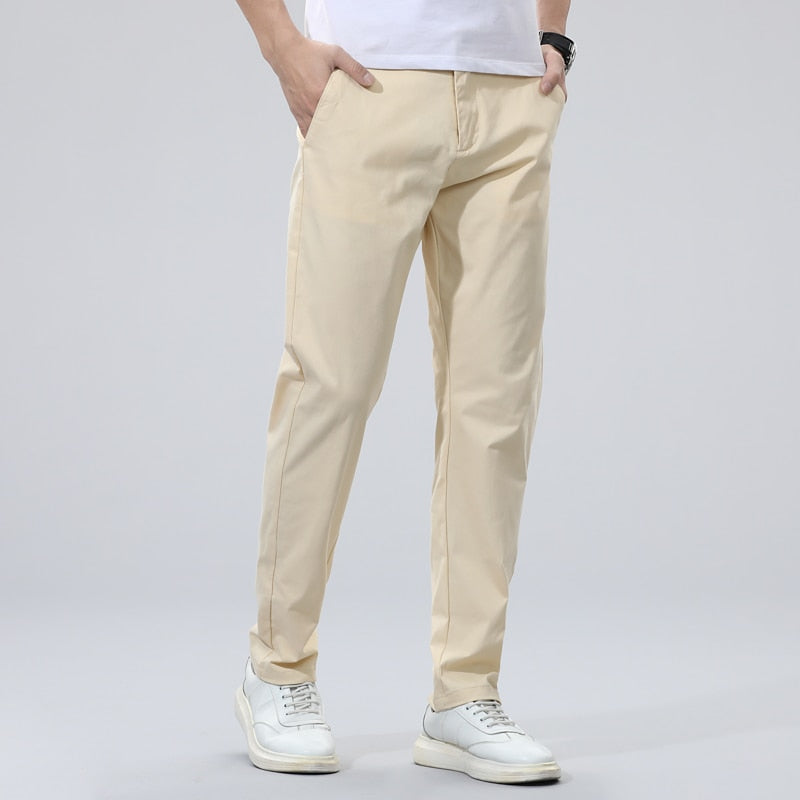 Advbridge Brand Men's Straight-fit Casual Pants Spring Summer Business Stretch 98% Cotton Thin Light Grey Khaki Trousers Male Size 38 40