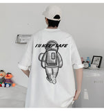 Advbridge Lone astronaut Printed T-shirts Summer Men Women Fashion Casual Oversize Tshirts Neutral High Street Loose Black Tee Tops