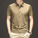 Advbridge Emerald Green Blouse Summer Smooth Silk Button Down Shirts Mens Business Satin Work Office Dress Clothes Large Size Gold White