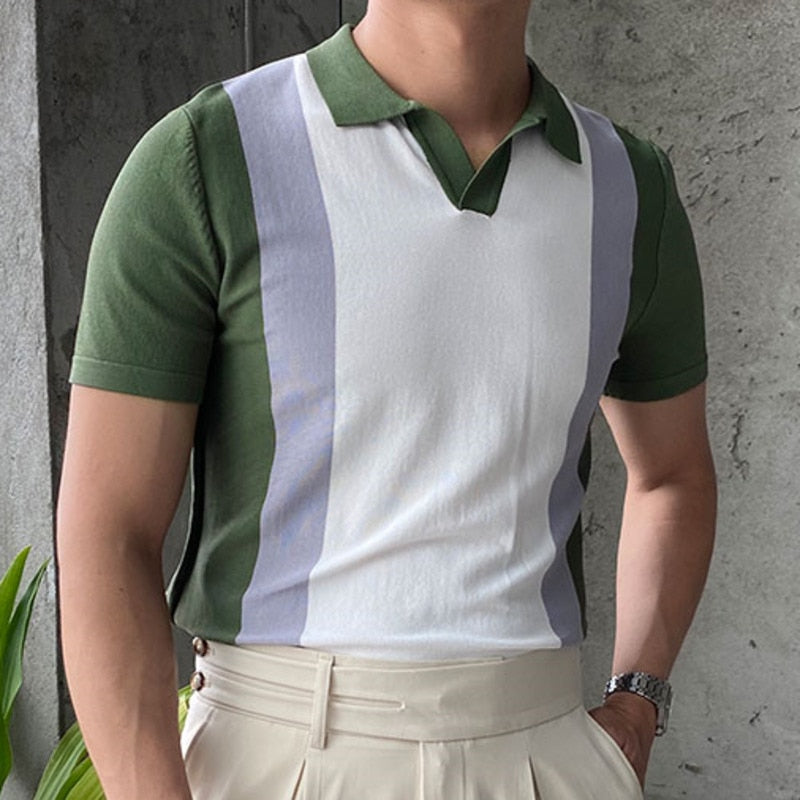 Advbridge Summer New Short-sleeved Men's Korean Casual Ice Silk Breathable Lapel T-shirt Business Slim Knit POLO Shirt