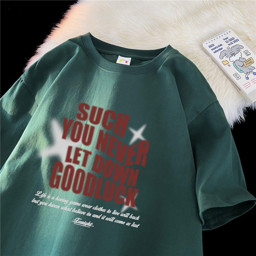Advbridge Summer Men T Shirts Oversized Letter Print Vintage Short-sleeved Tshirt Korean Streetwear Male New Top Clothing