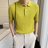 Advbridge Summer Men's Half Sleeve Knitted T-shirt Polo Lapel Collar Top Slim Fit Tshirts British Style Clothes Solid Color T Shirts