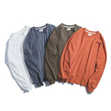 Advbridge Men's Japanese Long-sleeved T-shirt Solid Color 100% Cotton O-neck Tops Comfortable Bottoming T Shirt Classic Clothes