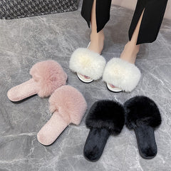 Advbridge Winter Fur Slippers Home Women Indoor Furry Soft Fluffy Plush Platform Flat Cotton Slippers Luxury Designer Slides House Shoes