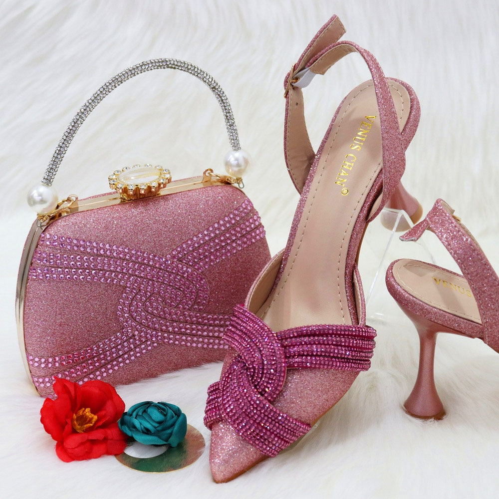 Advbridge Italian Design Classic Women's Hand Bag Splicing Color Matching High Heels African Wedding Party Shoes And Bag Set