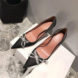 Advbridge Silk Pointed Toe Women Pumps Shallow Black High -Heeled Shoes Rhinestone Butterfly Knot Office Lady Casual Shoes Spring Autumn