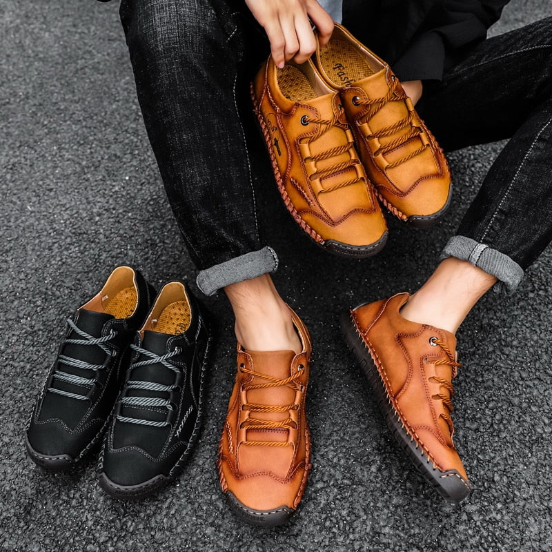 Advbridge New Autumn Men Casual Shoes Fashion Male Walking Flats Classic Mens Lace-up Footwear Comfy Leather Sneakers Simple Soft Loafers