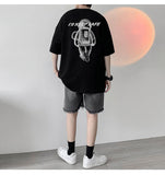 Advbridge Lone astronaut Printed T-shirts Summer Men Women Fashion Casual Oversize Tshirts Neutral High Street Loose Black Tee Tops