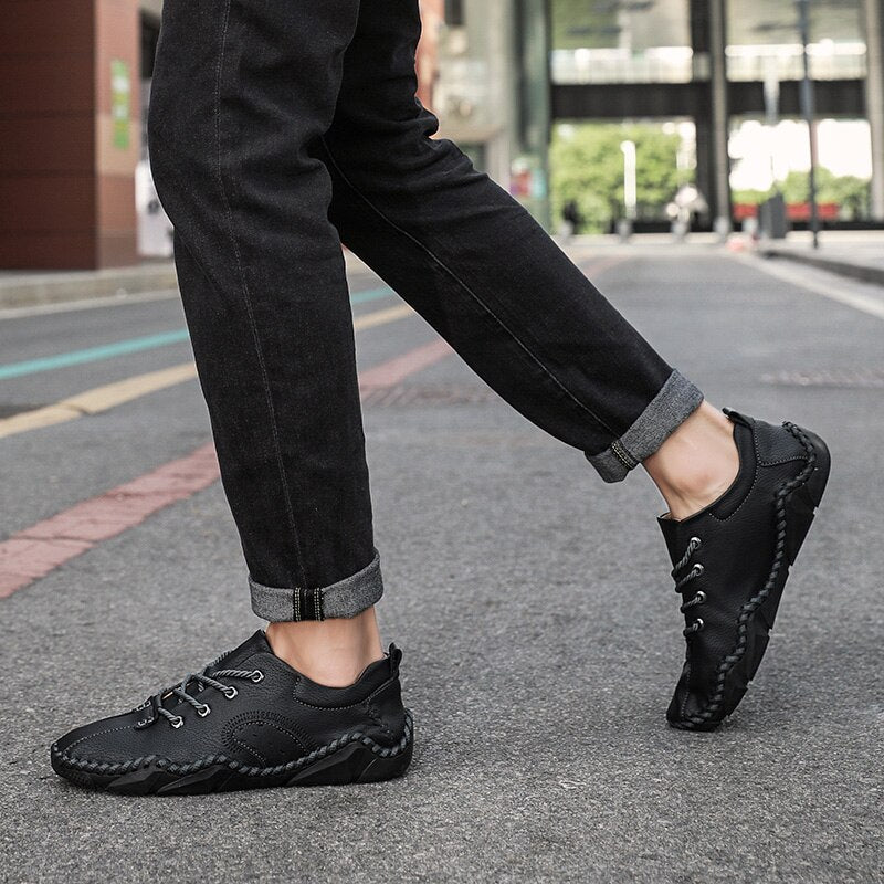 Advbridge Fashion Vintage Handmade Leather Men Shoes New Outdoor Casual Loafers Lace-up Moccasin Tooling Shoes Driving Flat Big Size 38-48