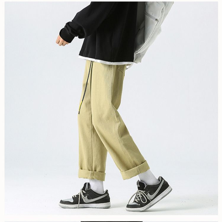 Advbridge Spring Allseason Casual Soft Solid Men's Cool Boys Button Waist Pocket Safari Style Long Patchwork Straight Leg Belt