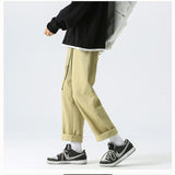 Advbridge Spring Allseason Casual Soft Solid Men's Cool Boys Button Waist Pocket Safari Style Long Patchwork Straight Leg Belt