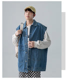 Advbridge All Season Fashion Men's Solid Pocket Cool Boy Casual Loose Safari Style Tess Button Sleeveless Vest Denim Button Jacket Coat