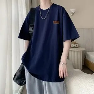 Advbridge Spring Summer Solid Casual Loose Tess Cotton Shirts Men'S Top Simple Pullover Short Sleeve Print Letters