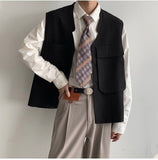 Advbridge Spring Autumn Fashion Men's Sloid Cool Boy Casual Loose Safari Style Tess Button Vest Jacket Pocket Versatile