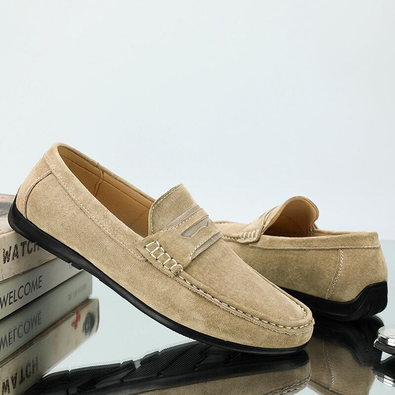 Advbridge Spring Summer Suede Men Loafers Comfortable Flat Casual Shoes Men Breathable Slip-On Soft Genuine Leather Driving Shoes Moccasin