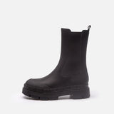 Advbridge Women Flat Platform Ankle Boots Autumn Winter Ladies Mid-calf Chelsea Boots Female Side Zipper Slip On Leather Boots Size 42