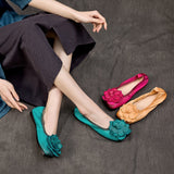 Advbridge Genuine Leather Retro Big Flower Loafers Shoes For Women Slip On Flats Shoes Soft Sole Luxury Casual Low Heels Ladies