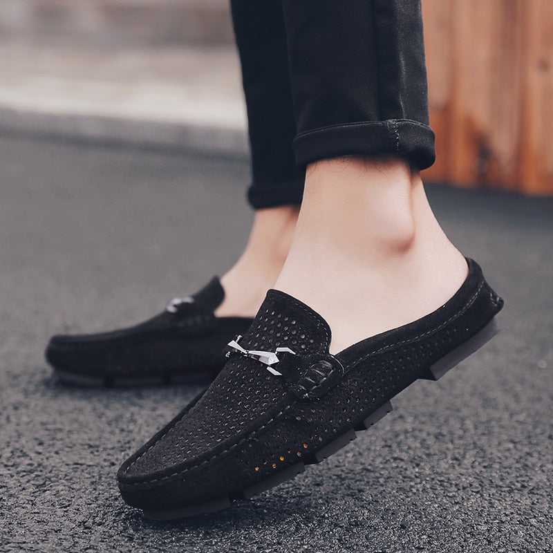 Advbridge Summer Men Slippers High Quality Leather Loafers 2022 New Outdoor Non-slip Mens Casual shoes Classic Slip On Half shoes For Men