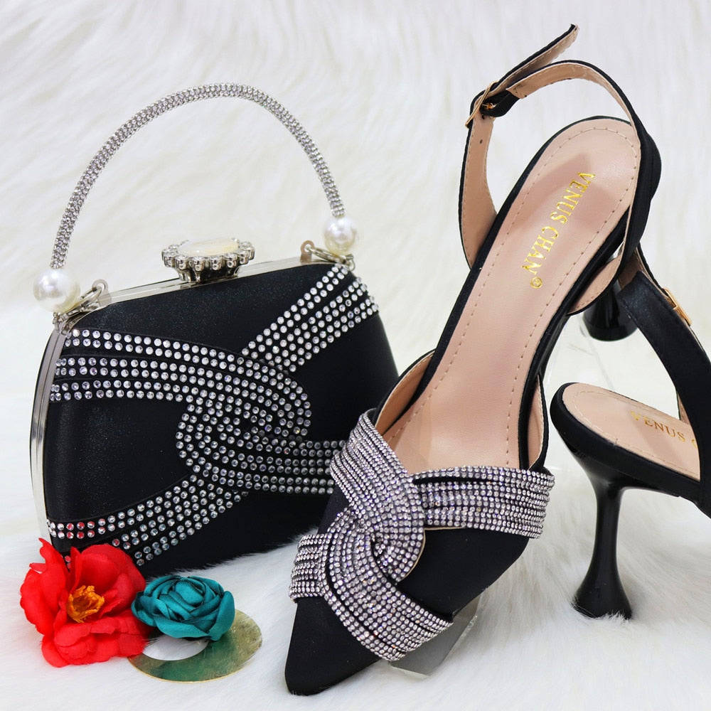 Advbridge Italian Design Classic Women's Hand Bag Splicing Color Matching High Heels African Wedding Party Shoes And Bag Set