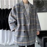 Advbridge Fashion Streetwear Men Woolen Coats Autumn Winter Outerwear Wilde Plaid Print Coats Vintage Turn-down Collar Men Clothes
