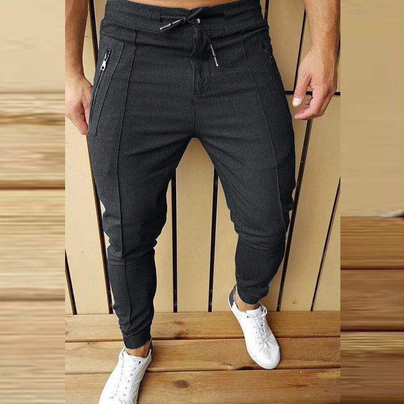 Advbridge Men's Casual Solid Color Pencil Pants Fashion Pleated Line Zipper Trousers For Men 2023 Spring Autumn Simple Slim Lace-up Pants