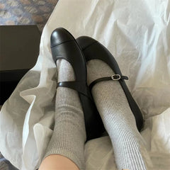Advbridge Genuine Cow Leather Round Toe Summer Spring Vintage Shoes Mature Sweet Dating Buckle Strap Mary Janes Women Flats