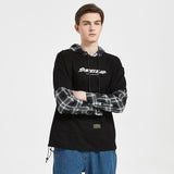 Advbridge Black Tartan Patchwork Hoodies Autumn Spring Men's Sweatshirts Hiphop Punk Streetwear Casual Pullover Hoodie Black Lattice