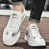 Advbridge Men Leather Shoes Lace Up Mens Casual Shoes Fashion Sneakers Men Shoes Graffiti Personalized Men's Shoes