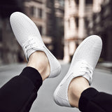 Advbridge Fashion Mens Casual Shoes Breathable Mesh Sneakers Comfortable Walking Footwear Hollow Out Male Lace-Up Shoes Soft-Soled Flats