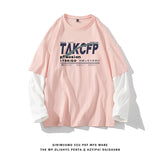 Advbridge Spring Autumn Fake Two Pieces Tshirt Men's Long Sleeve Casual O Neck Print Shirts  Ins Simplicity Men Clothing