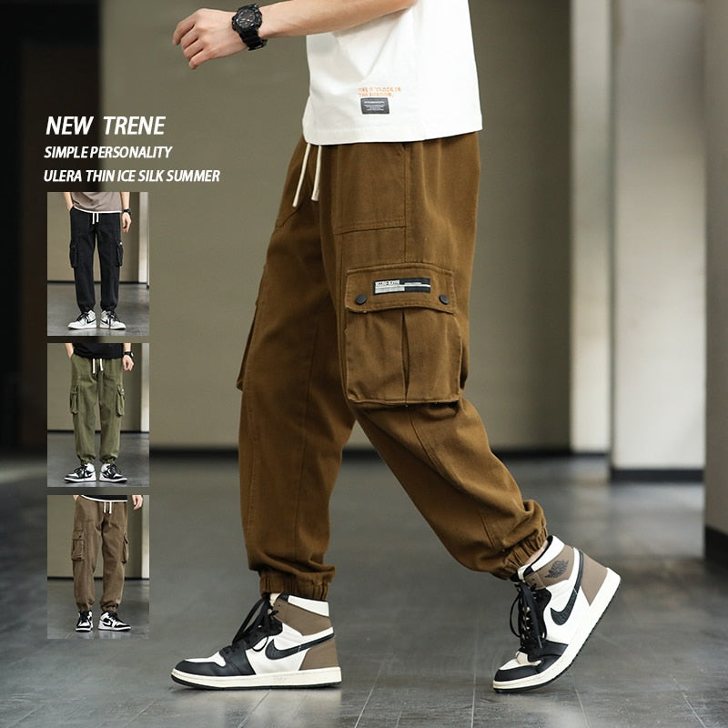 Advbridge New Multi-Pockets Sweatpants Cotton Men Baggy Joggers Cargo Pants Breathable Loose quality Outdoor Neutral Harem Trousers 8XL