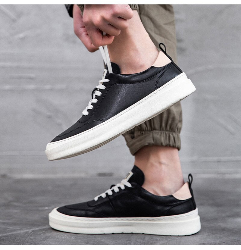 Advbridge Genuine Leather Mens Casual Shoes Cool Young Man Street Style Cow Leather Male Footwear Black White Shoes A4446