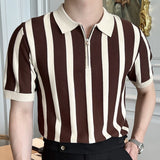 Advbridge Summer Zipper Knit Lapel T-shirt Polo Camisa Hombre British  Contrasting Stripes Casual Slim Lapel Polo Men's Shirt Mannen Polo