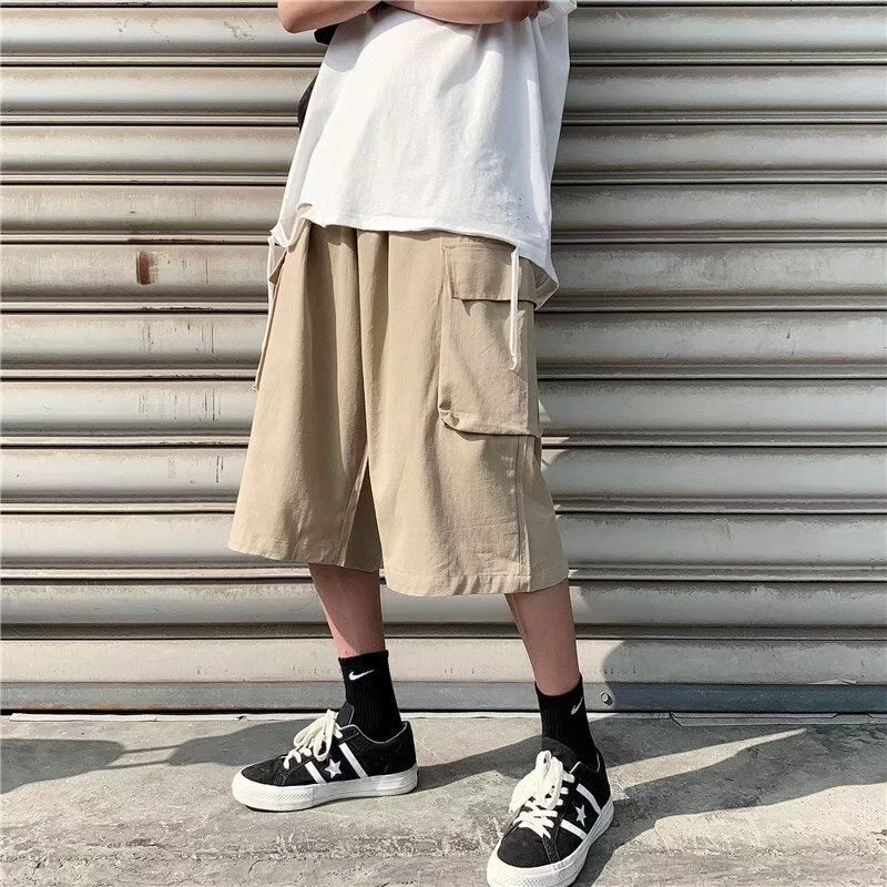 Advbridge Men Harajuku Cargo Pants  New Mens Summer Sports Joggers Pants Male Streetwear Big Pockets Sweatpants Fashions Black/Khaki