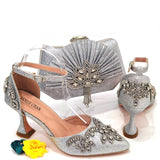 Advbridge Fresh Beautiful Silver Women's Shoes Totem-style Arrangement Of Rhinestone Design Party Ladies Shoes And Handbags
