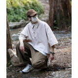 Advbridge Summer Short Sleeve Shirt Men Fashion Retro Pocket Shirts Mens Japanese Streetwear Solid Color Loose Pullover Shirt Men M-2XL