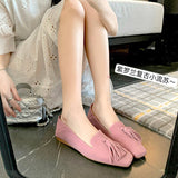 Advbridge 2023 new Spring women pumps natural leather 22-24.5cm length kid suede+cowhide+pigskin full leather Tassel flat sole shoes