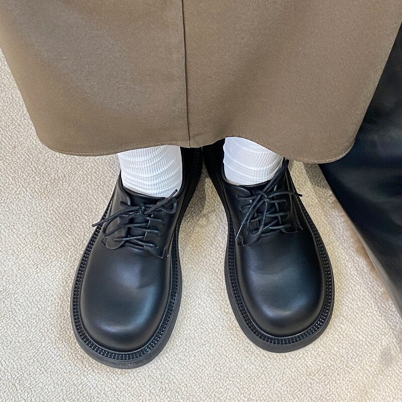 Advbridge Fashion Female Shoes Casual Outside Round Toe Flats Student Uniform Lolita Platform Rubber Ladies Loafers  Women Mary Janes