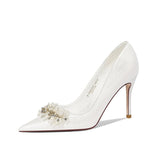 Advbridge French Wedding Female Main Wedding Dress Two Wear New Bride Shoes White High-heeled Crystal Shoes Don't Tire Your Feet