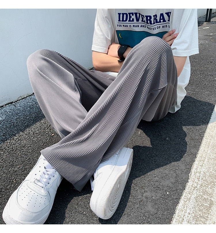 Advbridge Summer Ice Silk Straight Pants Plus Size 5XL-M Men's Streetwear Thin Casual Pants Men Loose Breathable Wide Leg Pants