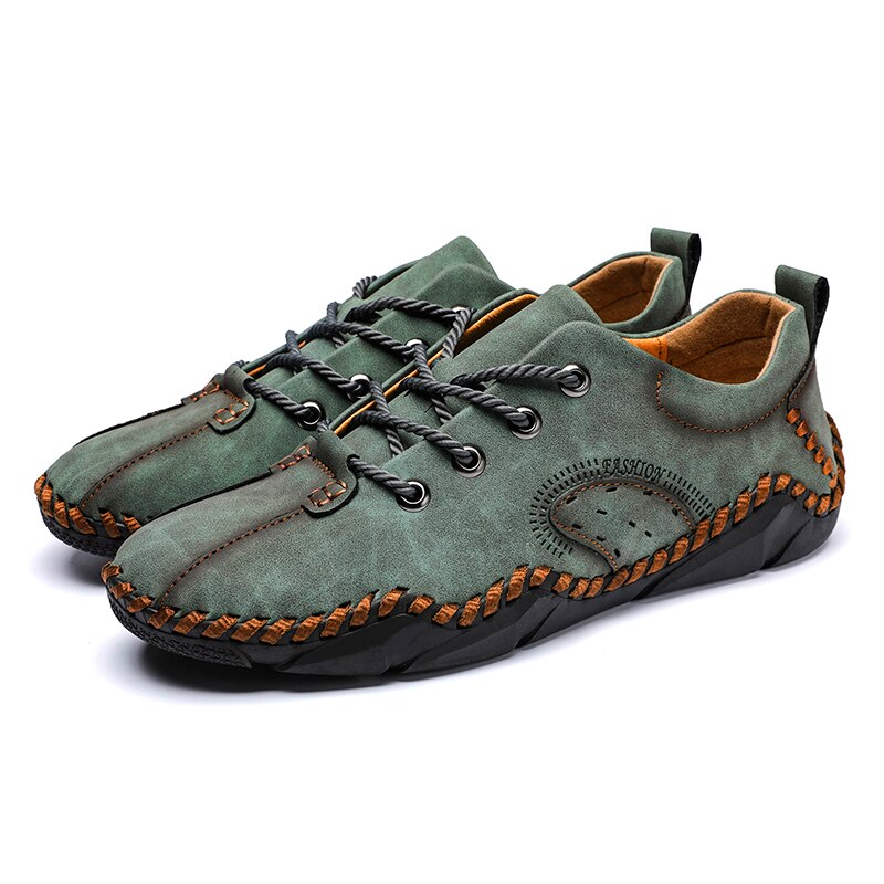 Advbridge Fashion Vintage Handmade Leather Men Shoes New Outdoor Casual Loafers Lace-up Moccasin Tooling Shoes Driving Flat Big Size 38-48