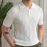 Advbridge 2023 British Slim Lapel Knitted Striped Casual Polo Shirt Summer Jacquard Lapel Neck Men's Solid Color Short-sleeved T-shirt
